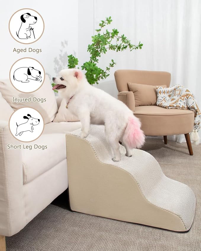 Aodisman Dog Stairs for Small Dogs,3 Step Dog Ramp for Couch and Bed,Pet Stairs with Non-Slip Bottom for Old Cats,Indoor Pet Steps,Comfort,Durable,15.4" H
