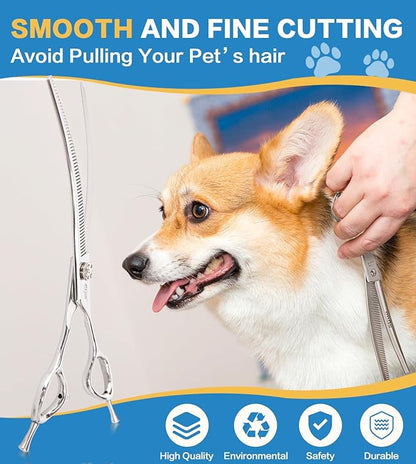Stjuo Professional Dog Grooming Scissors, Japanese 440C Stainless Steel, 62 HRC Hardness (Curved Thinning, 7.5'')