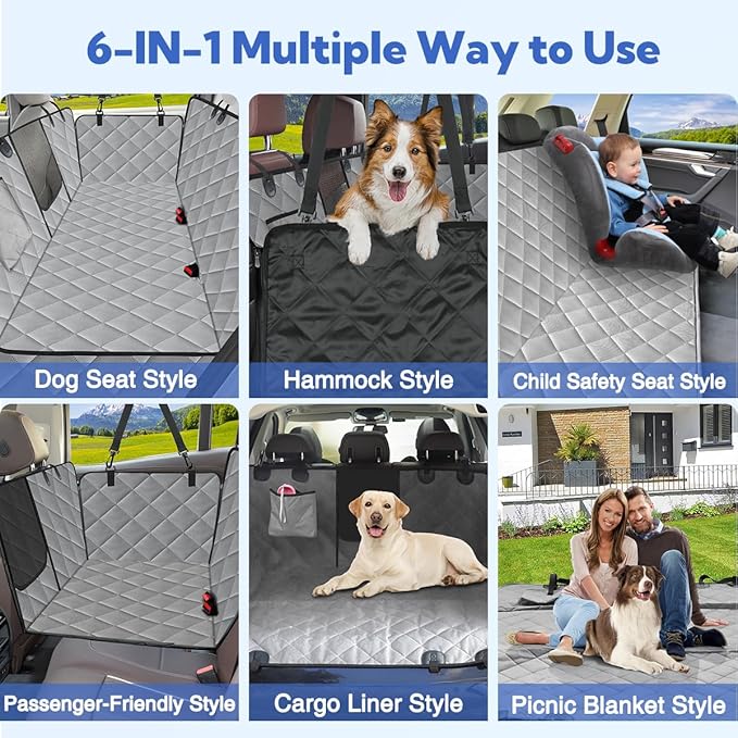 Kytely Dog Car Seat Cover for Back Seat,Waterproof Hammock with Mesh Window, Anti-Scratch Nonslip Car Seat Protector for Dogs, 600D Heavy Duty Dog Seat Cover for Cars Trucks and Suvs Gray