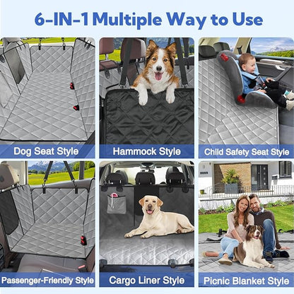 Kytely Dog Car Seat Cover for Back Seat,Waterproof Hammock with Mesh Window, Anti-Scratch Nonslip Car Seat Protector for Dogs, 600D Heavy Duty Dog Seat Cover for Cars Trucks and Suvs Gray