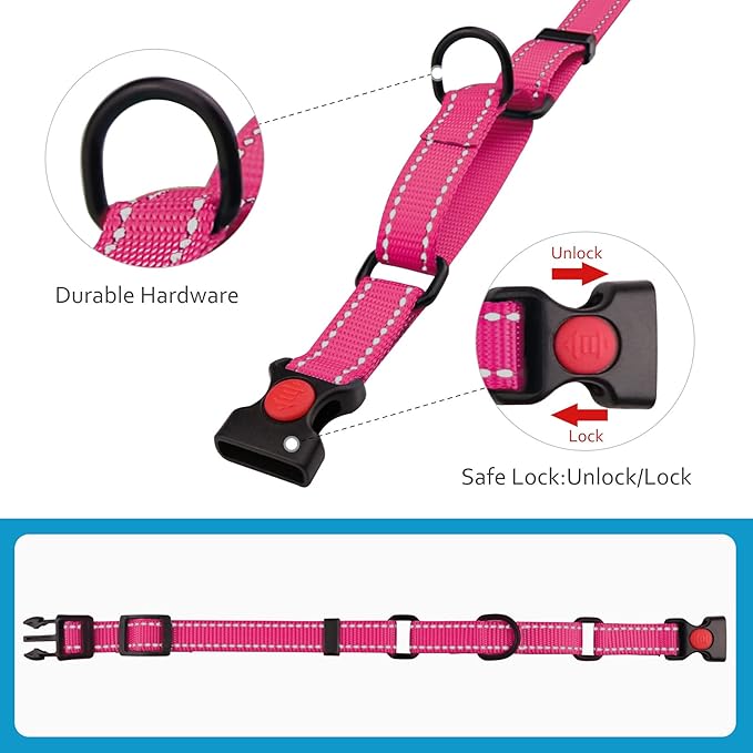 Martingale Dog Collar and Leash Set Martingale Collars for Dogs Reflective Martingale Collar for Small Medium Large Dogs(Hot Pink&S)