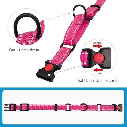 Martingale Dog Collar and Leash Set Martingale Collars for Dogs Reflective Martingale Collar for Small Medium Large Dogs(Hot Pink&S)