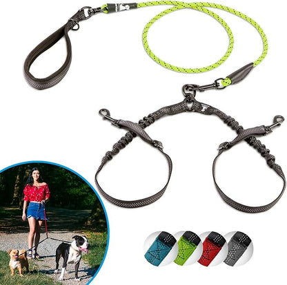 SparklyPets - Double Dog Bungee Rope Leash for 2 Small Dogs - Dual Dog Lead for Small Breeds - Soft Handles, No Tangle, Adjustable Couplers - Flow Leash, 2 Dogs Walking Accessory