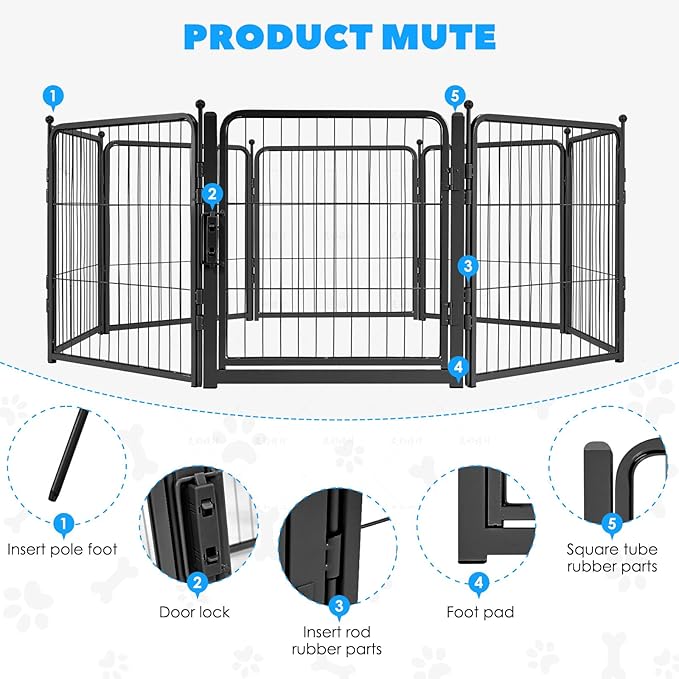 FreePet Dog Playpen for Indoor, Yard, RV Camping, 24 inch 8 Panels for Small and Puppy Dogs, Black│Patented (Black, 24 inch, 8 Panels)