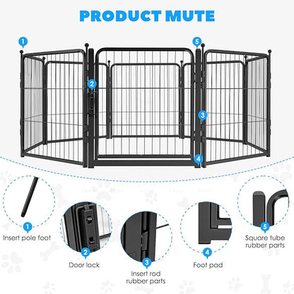 FreePet Dog Playpen for Indoor, Yard, RV Camping, 24 inch 8 Panels for Small and Puppy Dogs, Black│Patented (Black, 24 inch, 8 Panels)