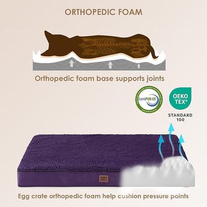 EHEYCIGA Orthopedic XL Dog Beds for Extra Large Dogs with Removable Washable Cover for Crate, Purple, 41x27