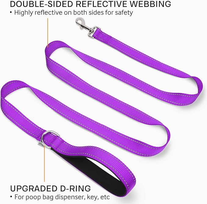 Joytale Dog Leash, 6 FT Double-Sided Reflective, Padded Handle Nylon Heavy Duty Leashes for Small & Medium Dogs Walking, Purple