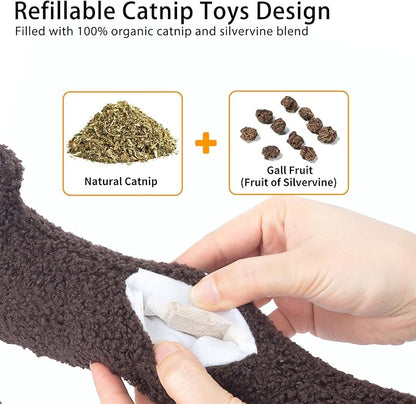 ETEKYER Refillable Cat Kicker Toy with Natural Catnip & Silvervine - 13.77 Inch Long Chew Toy for Indoor Cats, Crinkle Sound & Teeth Cleaning Fun, Interactive Catnip Toy for Kittens & Adult Cats