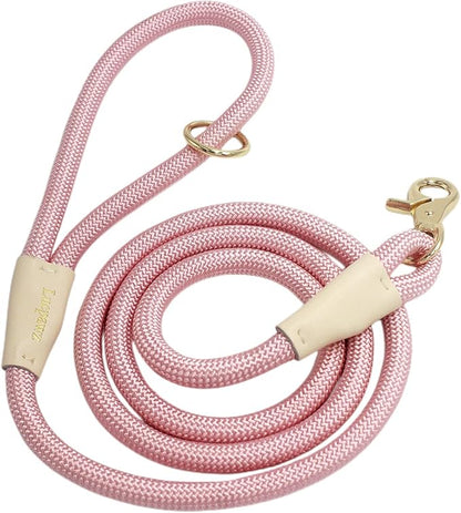 Lobster Snap Pet Leash 5FT, Special Strong Nylon Rope Dog Leash, Solid Color Rope Dog Lead for All Breeds（Pink, 5ft*10mm）