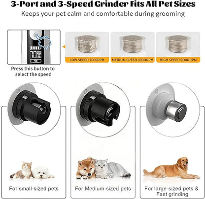 Silent Groom Pro Nail Grinder 2026 Upgraded with 2 LED Light & 3-Speed 2000mah Battery Professional Quiet Painless Paws Grooming & Smoothing for Small Medium Large Dogs and Cats (1+2*Replacement Head)