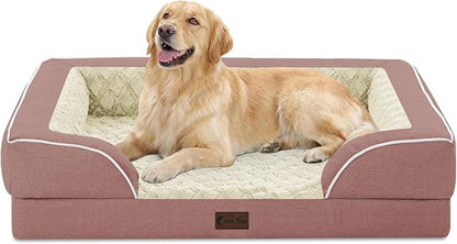 Casa Paw Orthopedic Dog Beds for Large Sized Dogs, Waterproof Memory Foam Large Pet Bed with Sides 36x27Inch, Non-Slip and Egg-Crate Foam Big Dog Couch Bed with Removable Washable Cover, Pink
