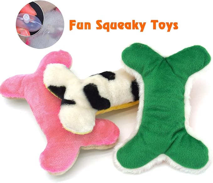 JKW Squeaky Plush Dog Toy Set, 3 Pack Interactive Pet Toys, Chew Toys for Small Medium Large Dogs (Bone 3 Pack)