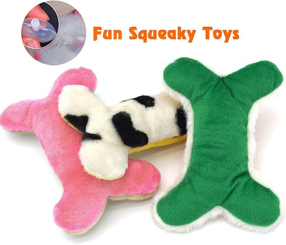 JKW Squeaky Plush Dog Toy Set, 3 Pack Interactive Pet Toys, Chew Toys for Small Medium Large Dogs (Bone 3 Pack)