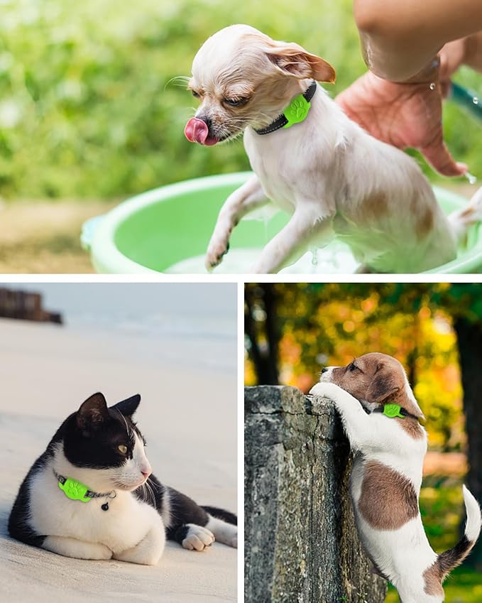 Dynmeow Dog Cat Collar Holder Compatible with Airtag, Anti-Lost Silcione Holder for 3/8 and 5/8 Inch Wide Collars, Green, S(1 Pack)