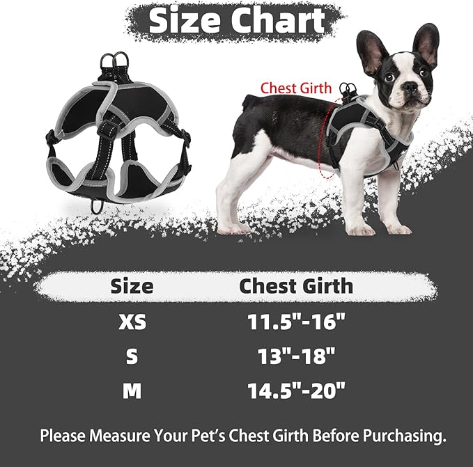 PUPTECK No Pull Dog Harness Small Sized Dog, Adjustable Reflective Escape Proof Easy Control, Comfortable Soft Padded Step in Pet Vest Harness, Black, XS
