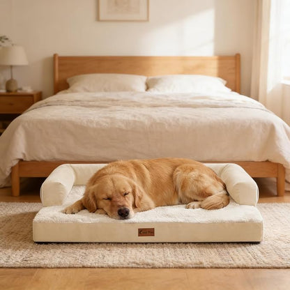 Casa Paw Orthopedic Dog Beds for Extra Large Dogs, Waterproof Egg Crate Foam XL Dog Bed with Sides 48x30Inch, Big Dogs Couch Beds with Removable Washable Cover and Nonskid Bottom, Beige