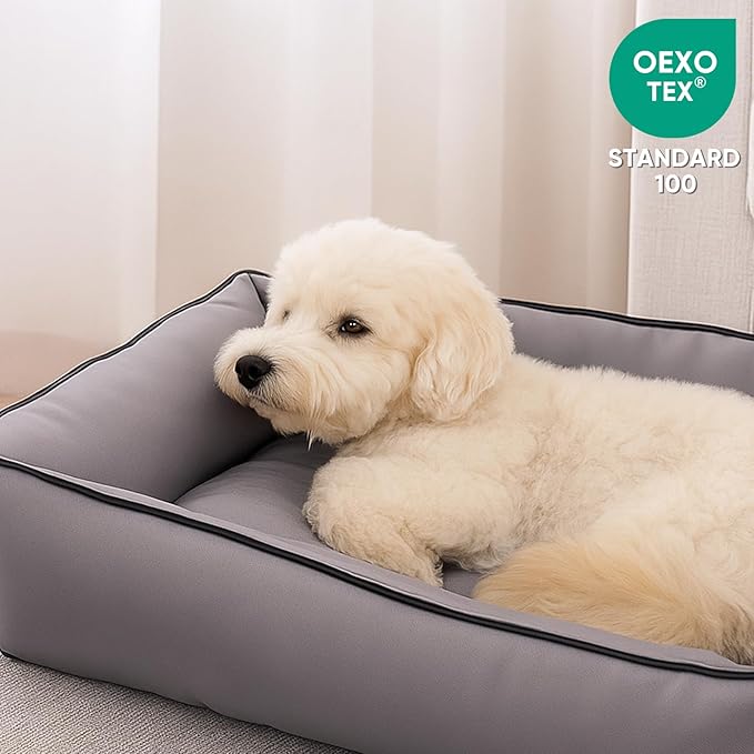 Waterproof Oxford Dog Bed, Foldable Crate Mat for Small Medium Dogs, Orthopedic Pet Cushion with PP Cotton, Chew Resistant, Anti-Slip Base, Indoor Outdoor Washable Portable Bed, Gery