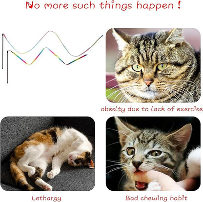 M JJYPET Cat Wand Toys Interactive Kitten Toys for Indoor Cats Colorful Teaser Wand String for Exercise Kitten Stick Kitty Rope Toy Rainbow Ribbon Cat Charmer -2Pcs