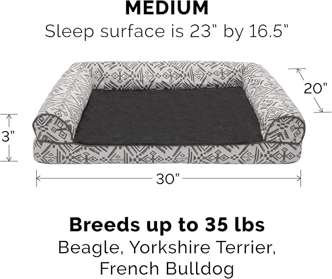 FurHaven Soft, Orthopedic Foam Sofa Dog Bed with Washable & Removable Cover - Plush/Woven - Boulder Gray, Dogs Up to 35 lbs - Medium