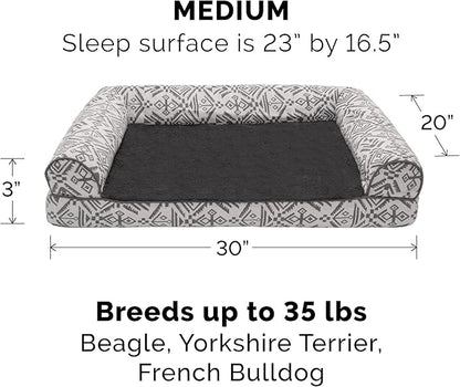 FurHaven Soft, Orthopedic Foam Sofa Dog Bed with Washable & Removable Cover - Plush/Woven - Boulder Gray, Dogs Up to 35 lbs - Medium