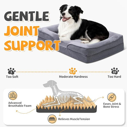 Makigued Orthopedic Dog Bed for Medium Dogs Egg Crate Foam Pet Sofa with Waterproof Liner, Removable Washable Cover, Nonslip Bottom, Cozy Couch for Medium Dogs and Cats, 35.0 x 24.8X 6.7 in, Grey