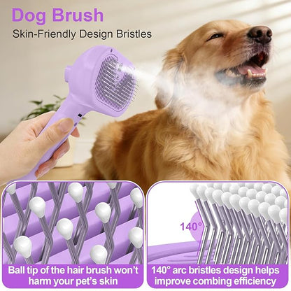 Dog Brush Cat Brush for Shedding, Pet Spray Steam Brush for Dogs Cats,Anti-Static Hair Removal Grooming Comb Long Short Haired Pets Barber Tool,purple