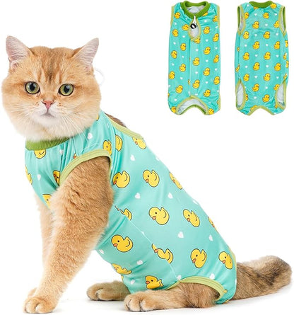 Avont Cat Recovery Suit - Kitten Onesie for Cats After Surgery, Cone of Shame Alternative Surgical Spay Suit for Female Cat, Post-Surgery or Skin Diseases Protection -Duck(M)