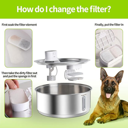 Petsamuse Smart Dog Water Fountain for Large Pets,11L/8L Stainless Steel Bowl Triple Filtration, Great for Large Dogs Cats and Multi-Pet Home (12Set Filters for 11L/8L Battery Dog Fountain)