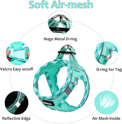 Zelvian Cat Harness and Leash Set for Walking, Escape Proof Adjustable Soft Mesh Kitten Harness with Reflective Strips, Breathable No-Choke Pet Vest for Medium Cats or Small Dogs(Green,M)