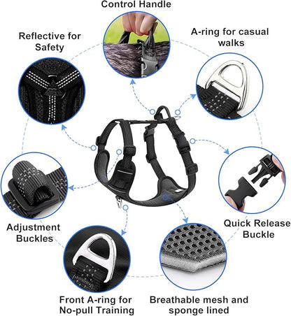 Plutus Pet No Pull Dog Harness, Reflective Adjustable Dog Vest Harness with Handle, Escape Proof, Soft Padded for Small Medium Large Dogs (Black, L)