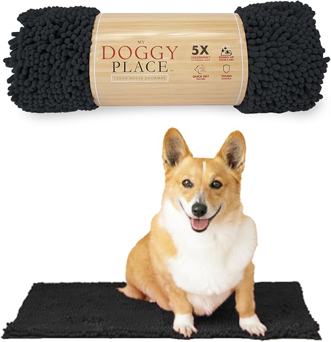 My Doggy Place Dog Mud Mat, 18" x 24" Charcoal – Thick Microfiber Entry Rug for Snow, Mud & Salt – Absorbent, Quick-Dry, Washer-Safe & Non-Slip, Small