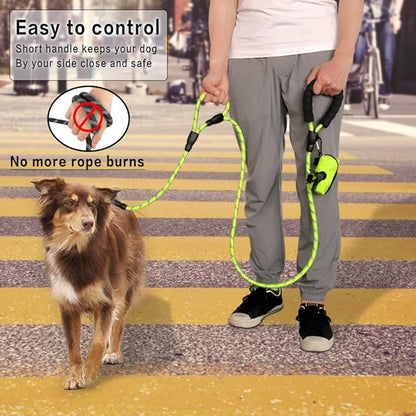 Plutus Pet Rope Dog Leash 6ft Long,Traffic Padded Two Handle,Heavy Duty,Reflective Double Handles Lead for Control Safety Training,Leashes for Large Dogs or Medium Dogs,Dual Handles Leads(Green)