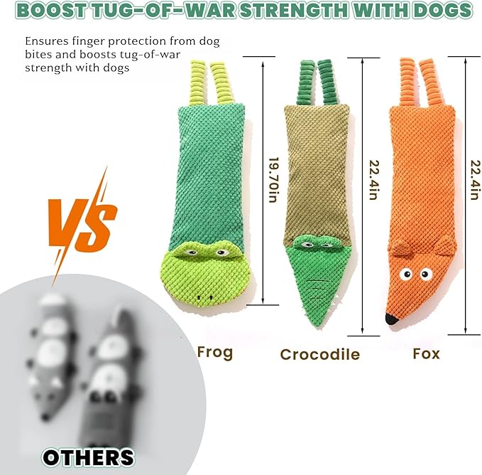 Tierglück Interactive Squeaky Dog Toys for Small, Medium & Large Dogs, 3-Pack No-Stuffing Plush Chew Toys with Crinkle for Teething Puppies & Gentle Chewers – Keeps Bored Dogs Busy and Safe