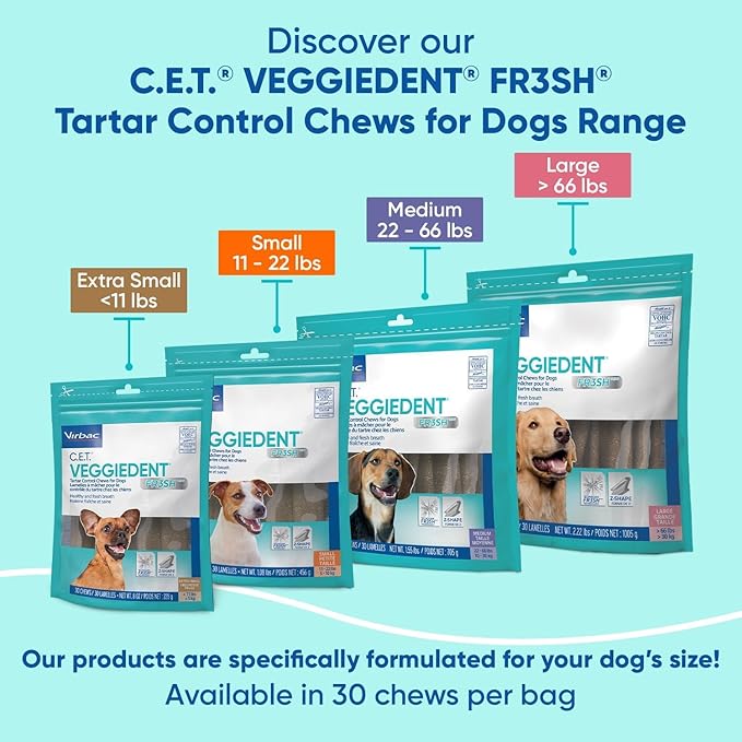 Virbac C.E.T. VEGGIEDENT FR3SH Tartar Control Chews for Dogs, Medium, Beef, 1.6 pounds