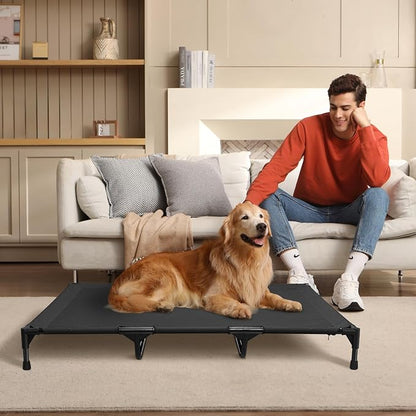 Love&go Elevated Dog Bed with Metal Frame, Cooling Raised Pet Cot for Dog and Cat (XL - Black, XLarge- 44x34x5.5 inch)