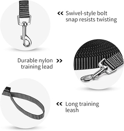 Hi Kiss Dog/Puppy Obedience Recall Training Agility Lead - 15ft 20ft 30ft 50ft 100ft Training Leash - Great for Training, Play, Camping, or Backyard(15ft,Black_White)