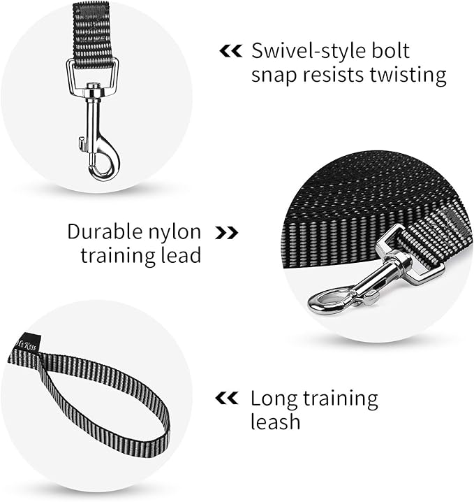 Hi Kiss Dog/Puppy Obedience Recall Training Agility Lead - 15ft 20ft 30ft 50ft 100ft Training Leash - Great for Training, Play, Camping, or Backyard(50ft,Black_White)