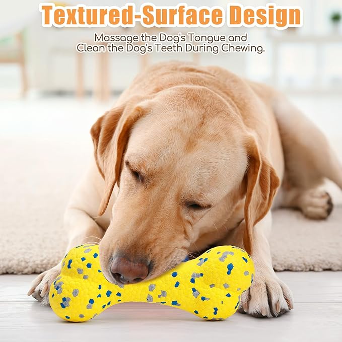 Moonorange 7.28" Indestructible Large Bone Balls for Aggressive Chewers Durable Stick Bouncy Interactive Chew Toy for Dogs Fetch Game Lightweight Floating Outdoor Training, Yellow