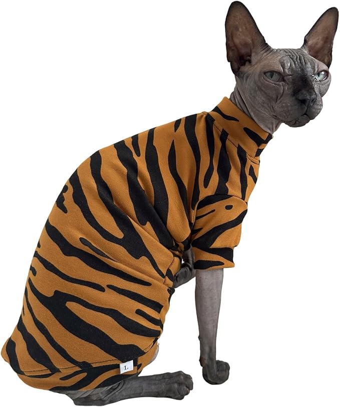 Limited Edition Sphynx Cat Cotton T-Shirts Hairless Cat Sweatshirt Pet Kitten Clothes Round Collar Kitten Shirts Vest Cats & Small Dogs Apparel (Siberian Tiger, S (3.3-4.4 lbs))