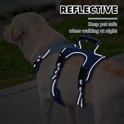 PUPTECK Escape Proof Dog Harness and Leash Set Upgraded No Pull Reflective Dog Vest with Lift Handle, Easy Control Pet Harness for Medium Large Dogs Training Walking Running, Blue, M