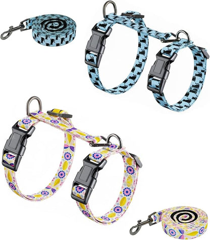 Halypet 2-Pack Cat Harness and Leash Set, Escape Proof 3-in-1 Adjustable Harness for Cats, Soft Lightweight, Easy On & Control for Walking, Travel & Outdoor Use, Small (White & Blue)