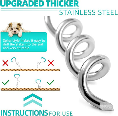 Snagle Paw Dog Tie Out Stake and Run Cable, 10FT Long Lead with Yard Stake, Chains for Outside, Leash Camping & Beach, Tether Medium Large Dogs, Ice Blue