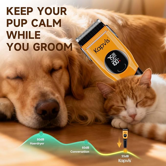 Kapvis Dog Clippers for Grooming Thick Hair with LED Light,Cat Shaver,and Sheep Shears for Thick/Matted/Knotted/Fine/Curly Hair,Works with or Without Power Cord