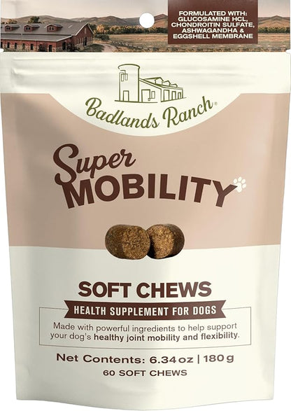 Badlands Ranch Super Mobility Soft Chews for Dogs – Superfood Blend with Glucosamine, Chondroitin & Eggshell Membrane – 60 Soft Chews