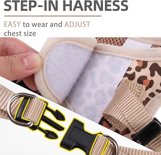 PUPTECK Dog Harness and Leash Set for Small Medium Dogs No Pull Step-in Soft Mesh Puppy Cat Vest Harnesses Reflective at Night, Brown Leopard Print, XS