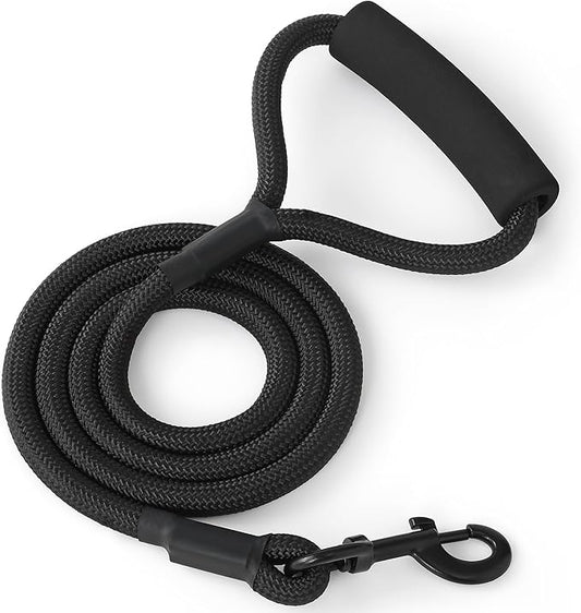 Mile High Life Dog Leash with Comfortable Padded Handle, Black Nylon Rope Leash, Heavy Duty 4 Feet Dog Leashes (Black)