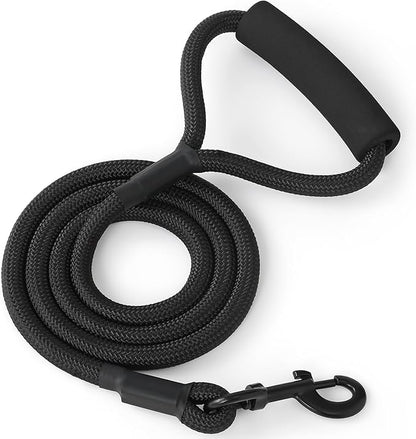 Mile High Life Dog Leash with Comfortable Padded Handle, Black Nylon Rope Leash, Heavy Duty 6 Feet Dog Leashes (Black)