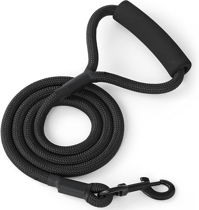 Mile High Life Dog Leash with Comfortable Padded Handle, Black Nylon Rope Leash, Heavy Duty 5 Feet Dog Leashes (Black)