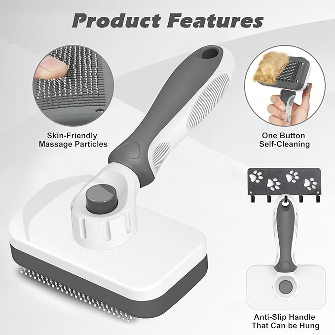 Comotech 3PCS Cat Grooming Supplies,Cat Brush & Nail Clipper/Trimmer & Flea Comb for Shedding Indoor Cats Dogs and Small Animals - Meet All Your Pet's Daily Grooming Needs - All in One Set (Grey)
