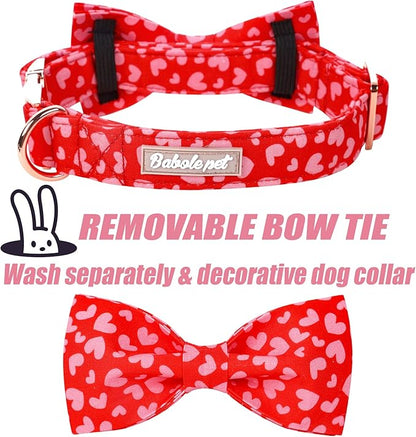Valentines Dog Collar with Bow Tie, Pink Red Love Male Dog Collar with Safety Metal Buckle Adjustable Puppy Collars for Small Medium Large Boy & Girl Dog,M-Neck 13.5"-22"